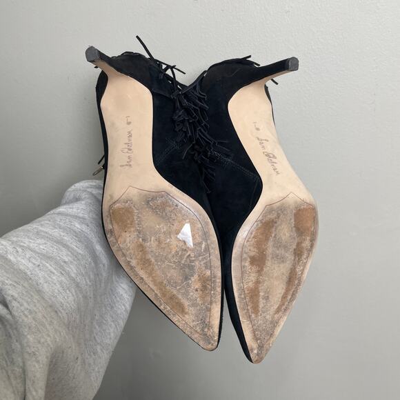 Sam Edelman Sexy Black Fringe Stiletto Heel Bootie Suede Black 9 - Picture 3 of 7